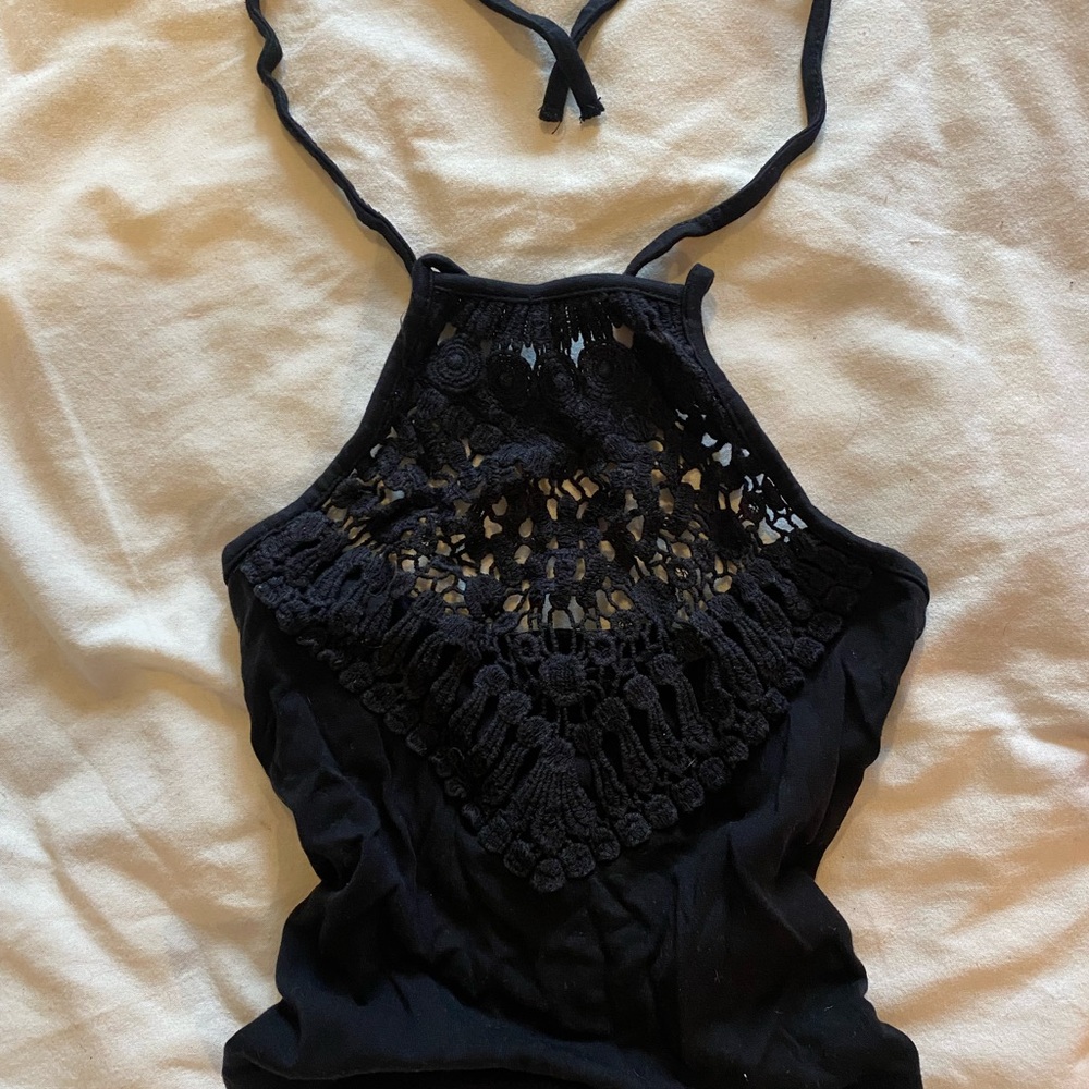 Black Crochet Halter Top
